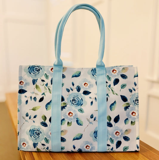 Bloom Blue Floral Couture Tote - Aaria Tees