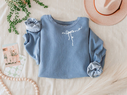 Mama Ribbon Garment Dyed Comfort Colors Sweatshirt (Neck around)
