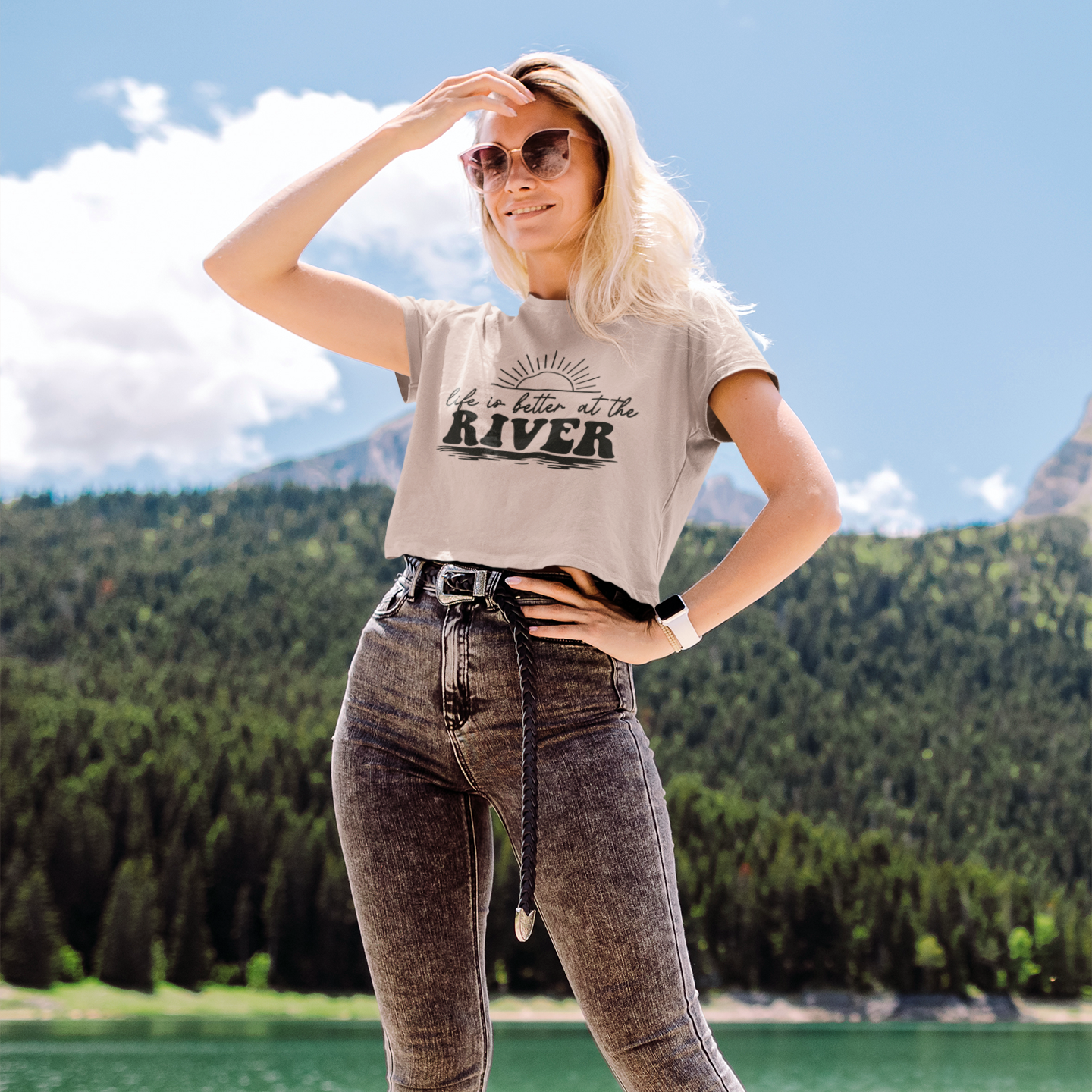 Life Is Better At The River Cropped Graphic Tee