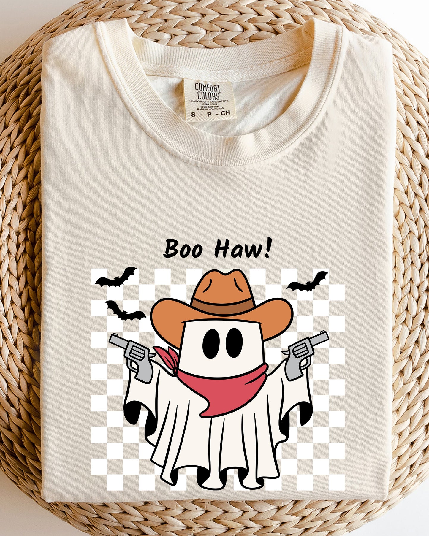 Boo Haw, Cowboy Ghost, Checkered, Western, Halloween Shirt Comfort Colors T-Shirt