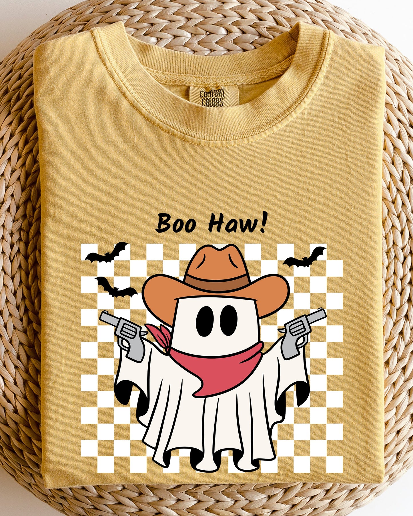 Boo Haw, Cowboy Ghost, Checkered, Western, Halloween Shirt Comfort Colors T-Shirt