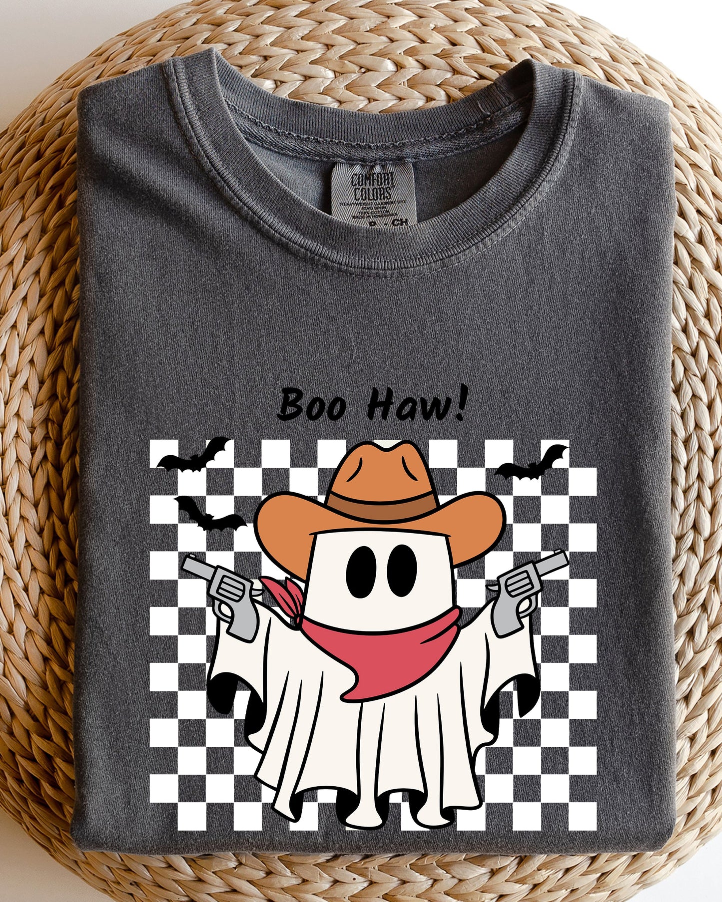 Boo Haw, Cowboy Ghost, Checkered, Western, Halloween Shirt Comfort Colors T-Shirt