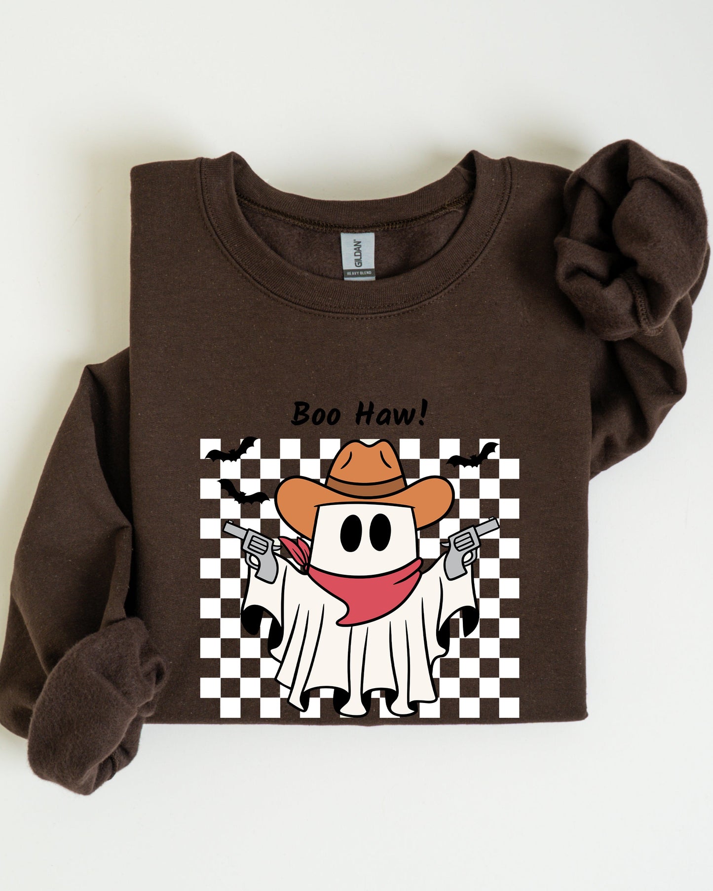Boo Haw, Cowboy Ghost, Checkered, Western, Halloween Sweatshirt