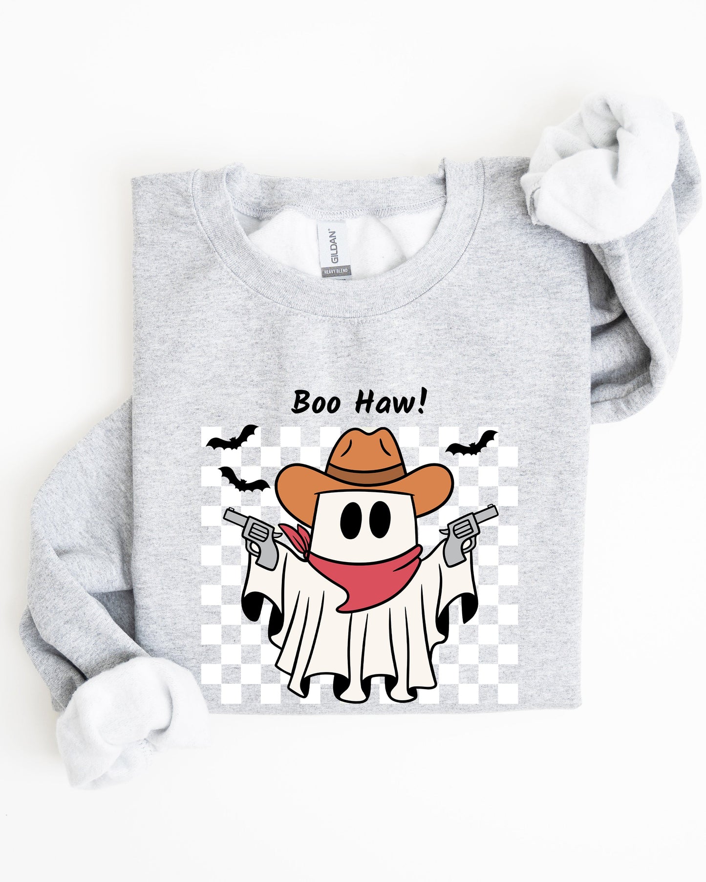 Boo Haw, Cowboy Ghost, Checkered, Western, Halloween Sweatshirt