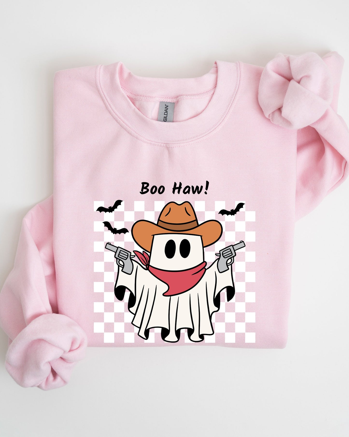 Boo Haw, Cowboy Ghost, Checkered, Western, Halloween Sweatshirt