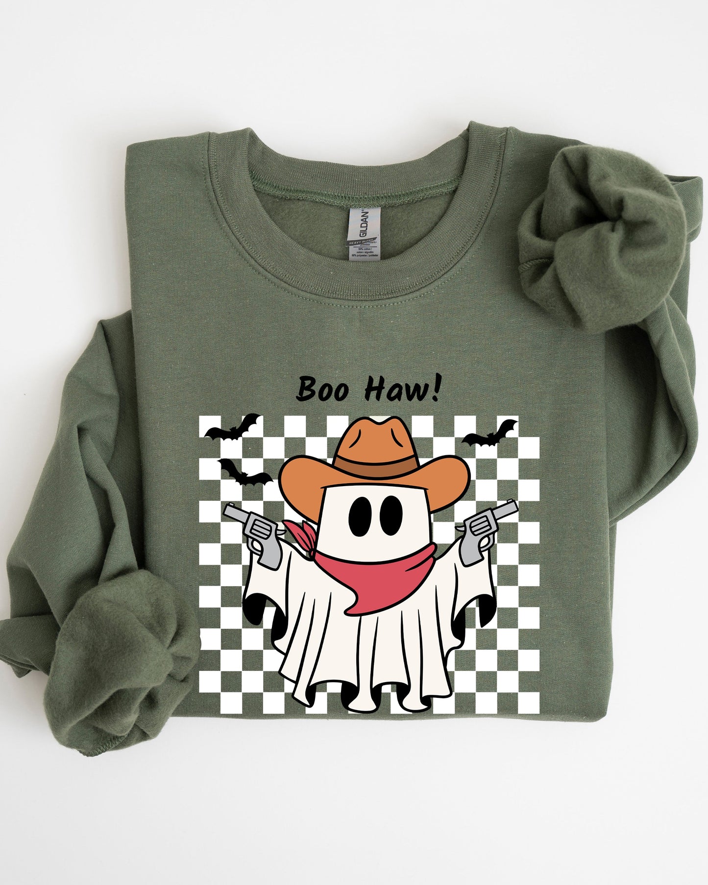Boo Haw, Cowboy Ghost, Checkered, Western, Halloween Sweatshirt