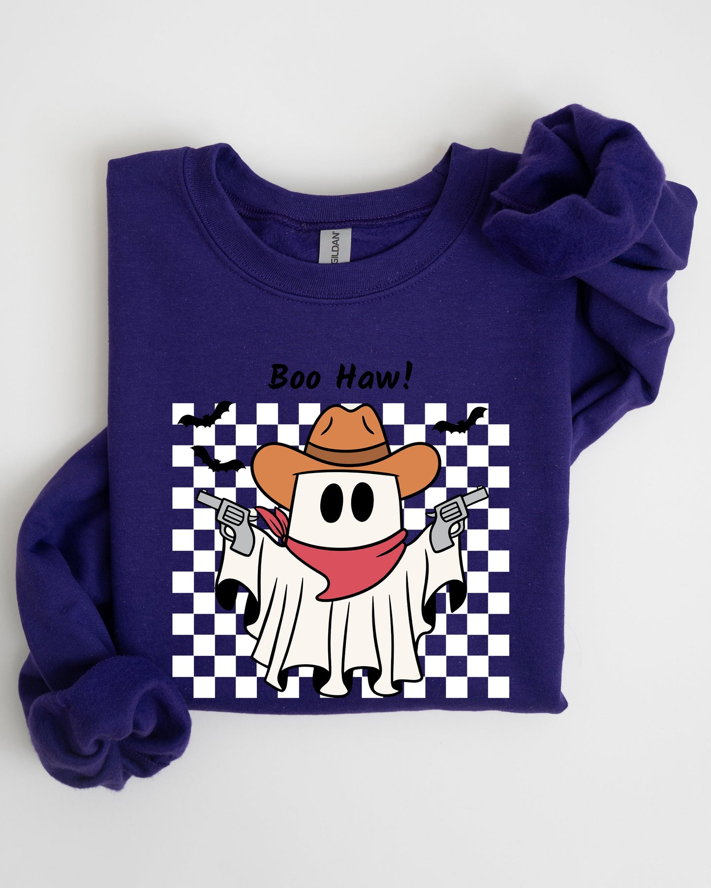 Boo Haw, Cowboy Ghost, Checkered, Western, Halloween Sweatshirt