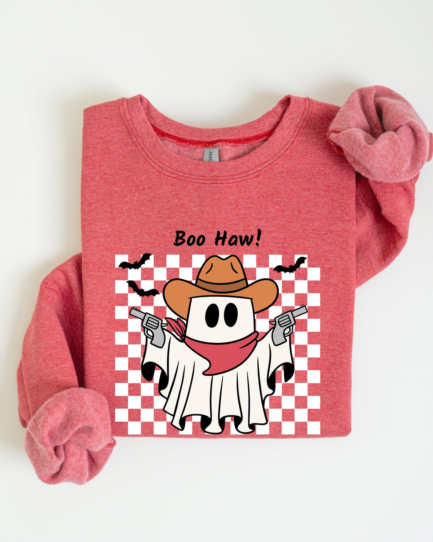 Boo Haw, Cowboy Ghost, Checkered, Western, Halloween Sweatshirt