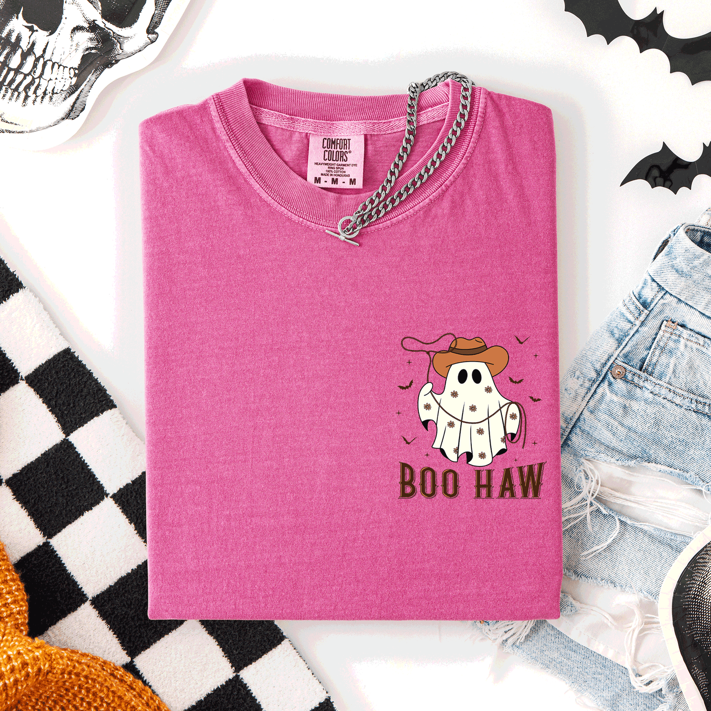 Boo Haw, Lasso, Cowboy, Western, Country, Halloween, Pocket, Comfort Colors T-Shirt