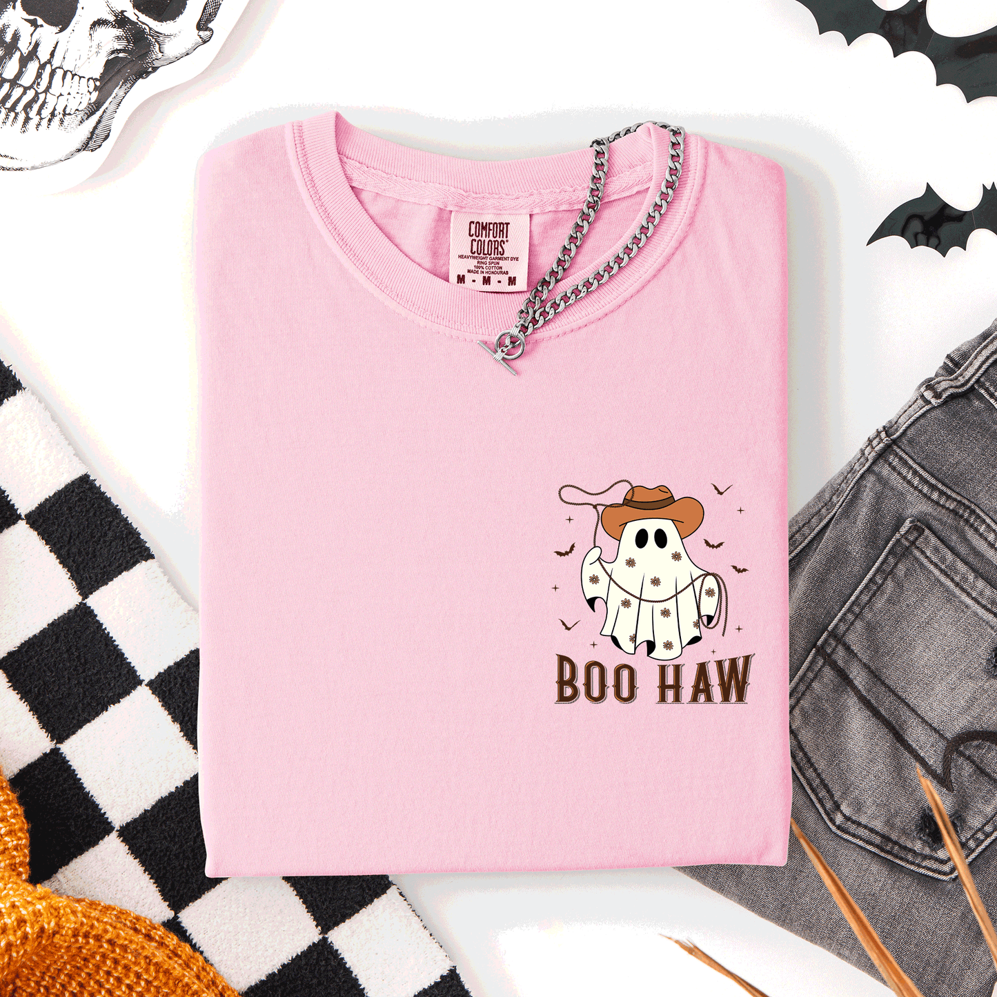 Boo Haw, Lasso, Cowboy, Western, Country, Halloween, Pocket, Comfort Colors T-Shirt