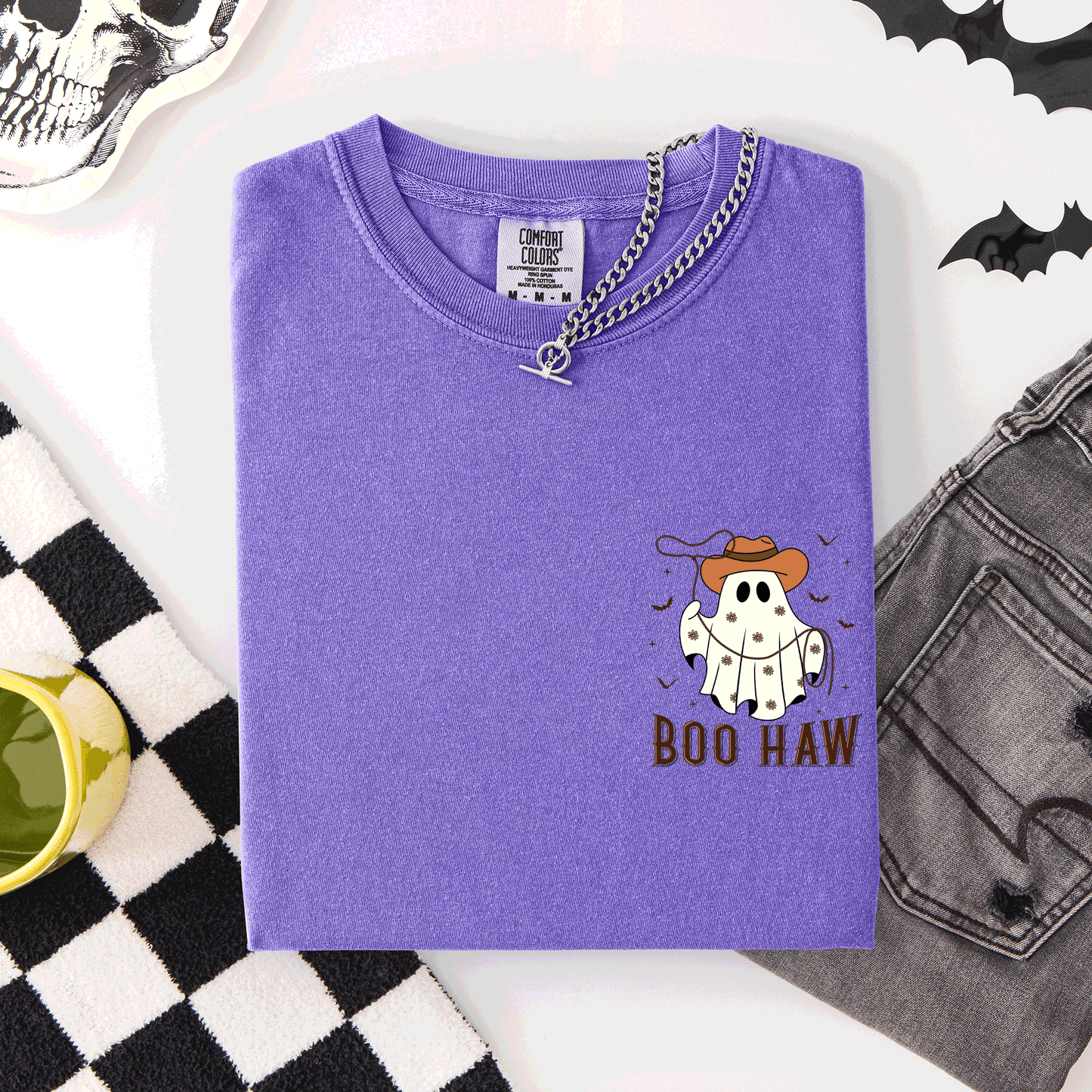 Boo Haw, Lasso, Cowboy, Western, Country, Halloween, Pocket, Comfort Colors T-Shirt