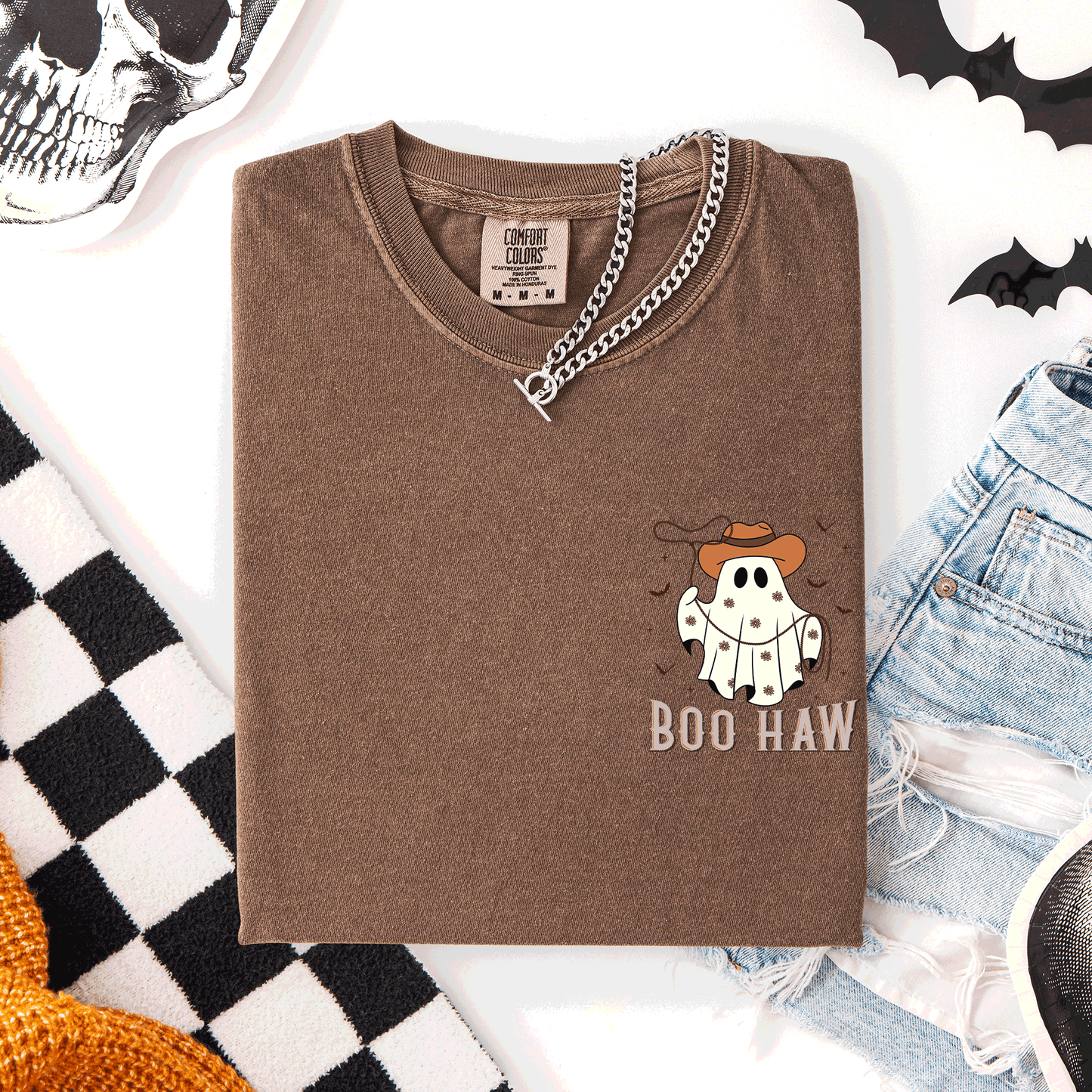 Boo Haw, Lasso, Cowboy, Western, Country, Halloween, Pocket, Comfort Colors T-Shirt