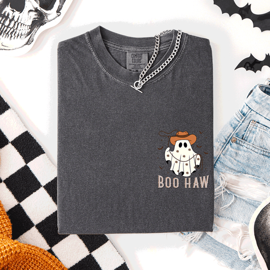 Boo Haw, Lasso, Cowboy, Western, Country, Halloween, Pocket, Comfort Colors T-Shirt