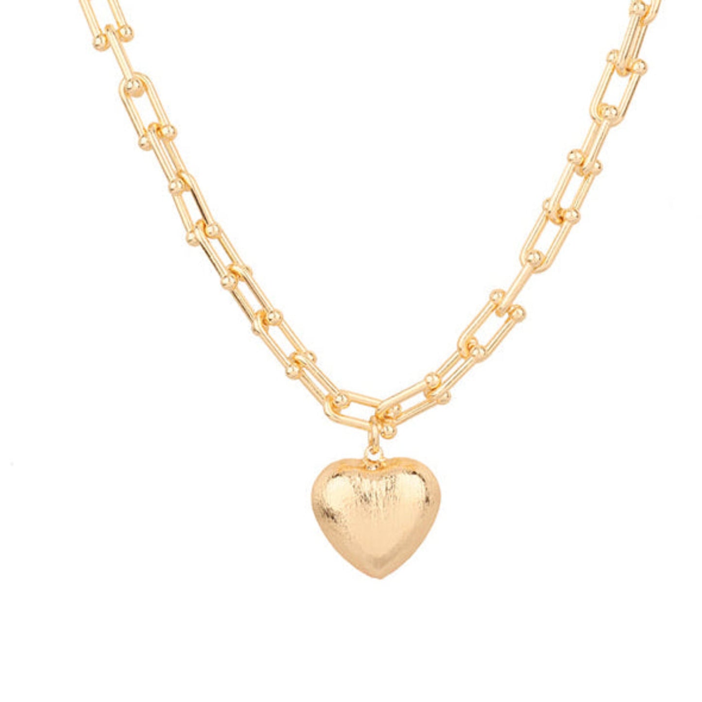 Brushed Heart Pendant U Chain Necklace - Aaria Tees