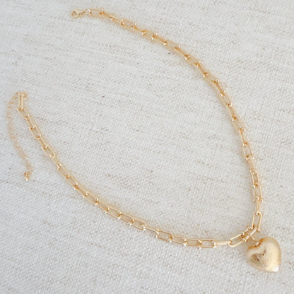 Brushed Heart Pendant U Chain Necklace - Aaria Tees