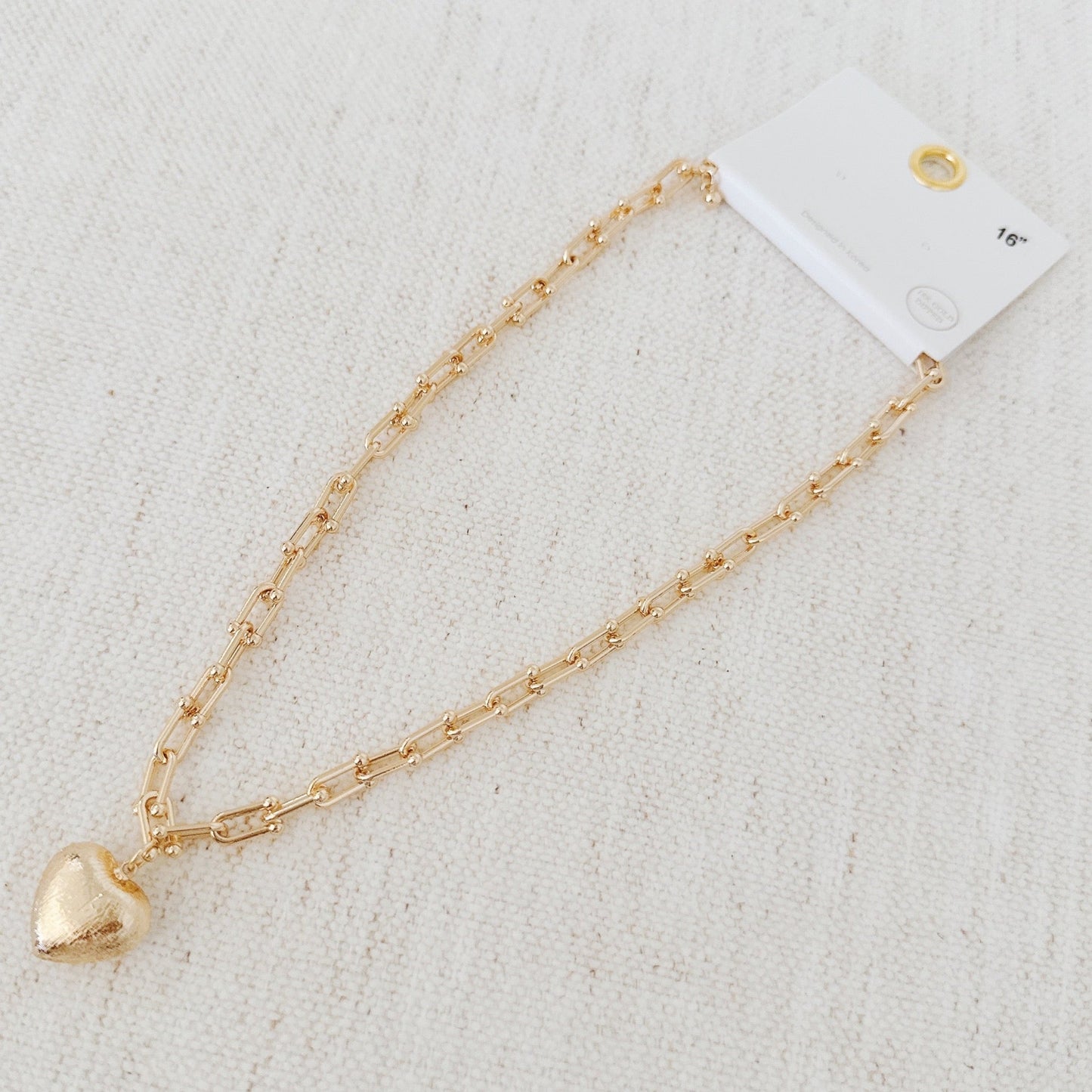 Brushed Heart Pendant U Chain Necklace - Aaria Tees