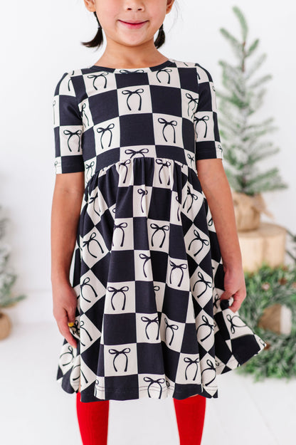 Checkered Bow | Scoop Back Dress