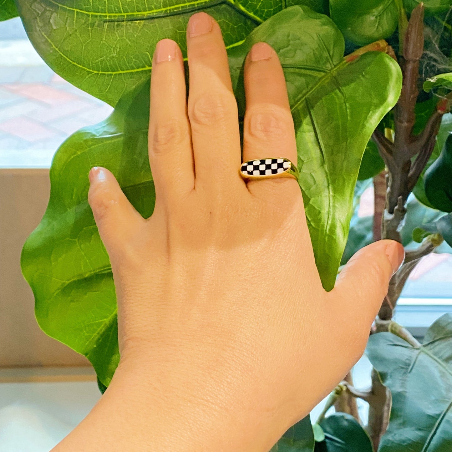 Checkered Oblong Ring - Aaria Tees