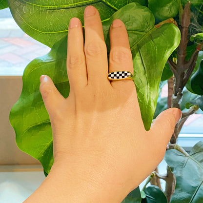 Checkered Oblong Ring - Aaria Tees