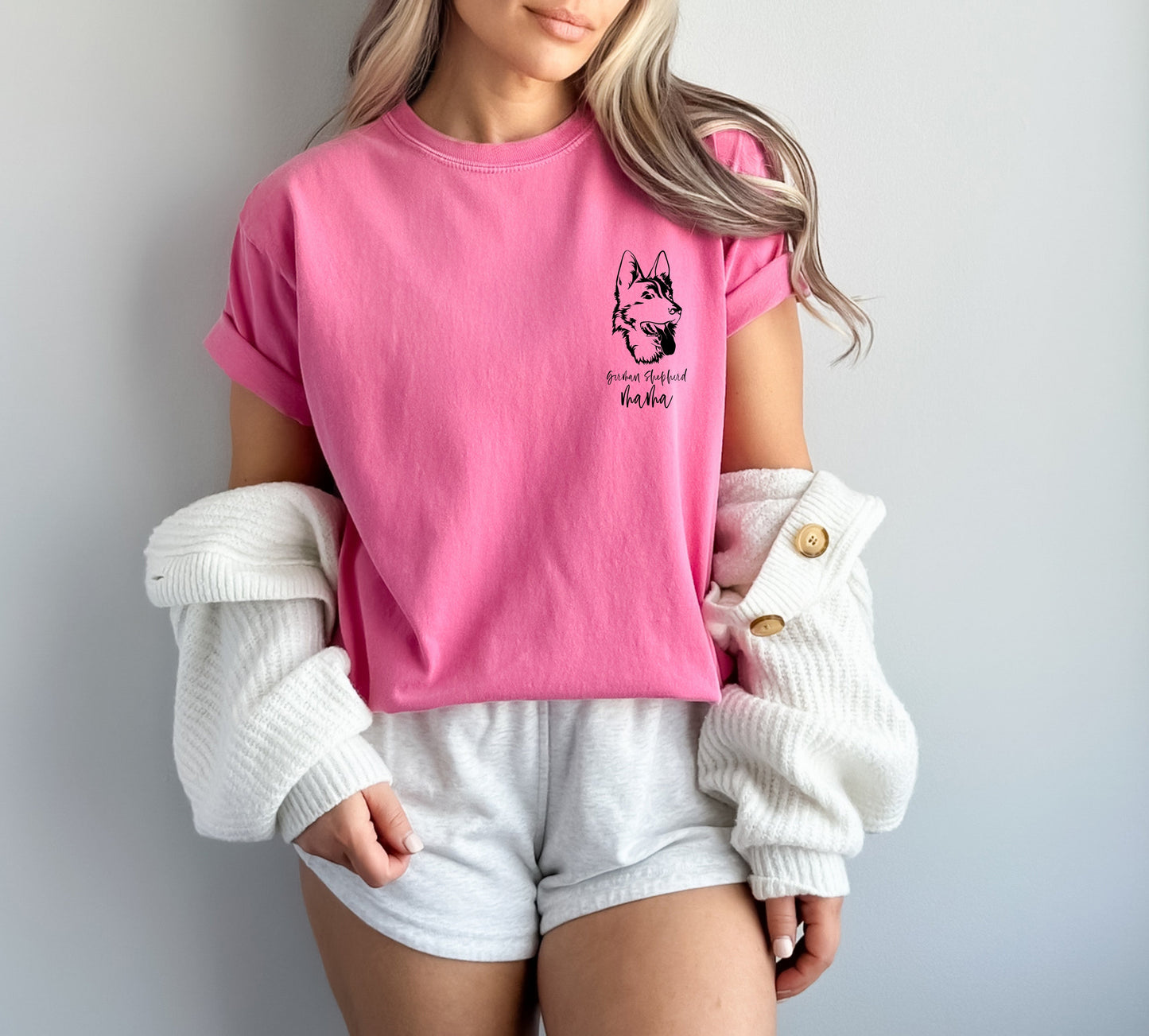 German Shepherd Dog Mom Comfort Colors T Shirt (left chest)