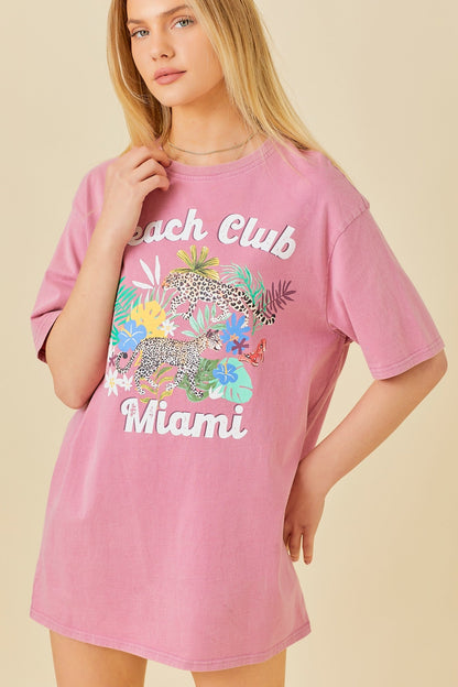 Beach Club Miami Oversized Graphic T-shirt Dress