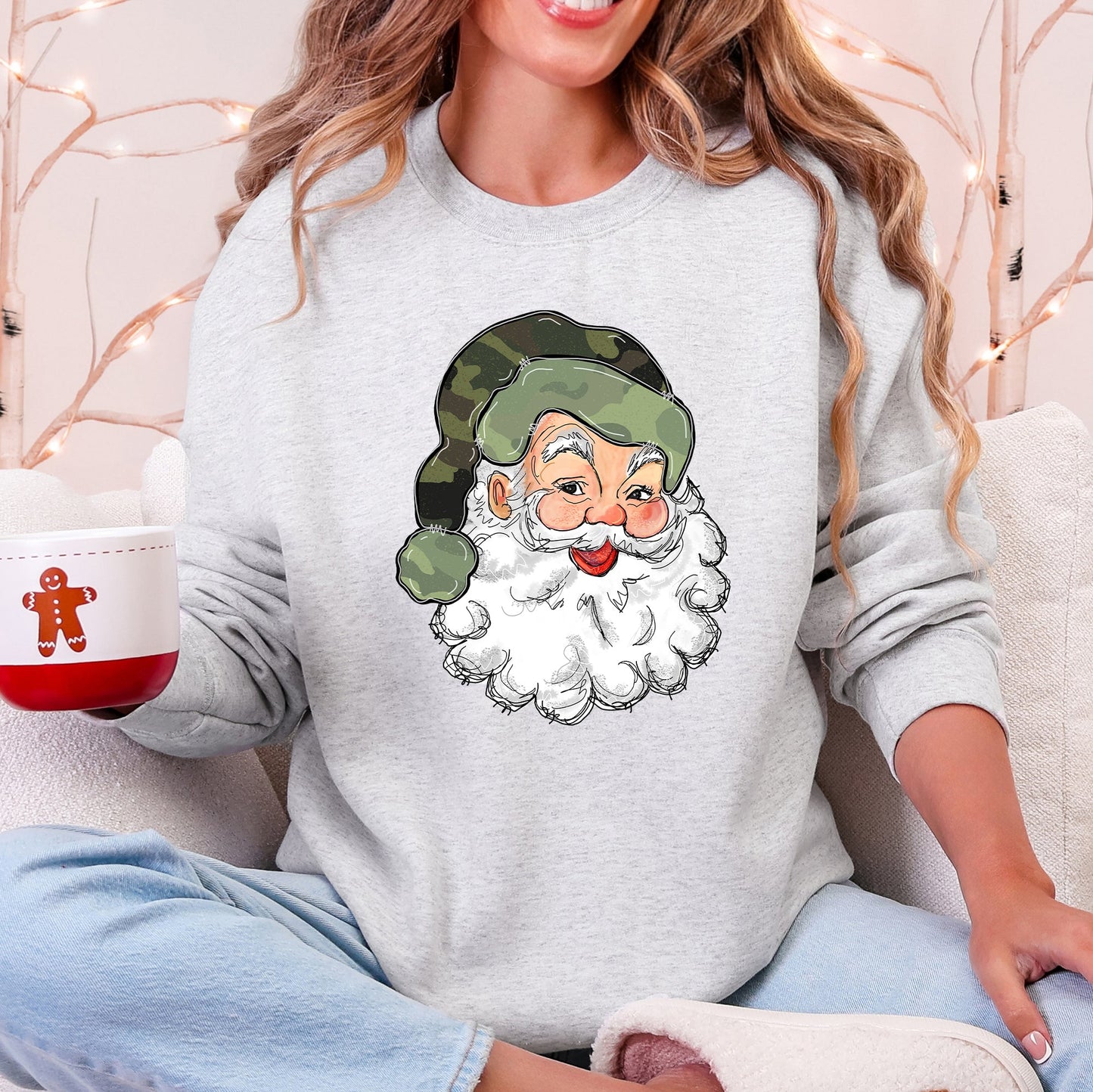 Camo Santa, Retro Christmas, Cute, Hunting Sweatshirt