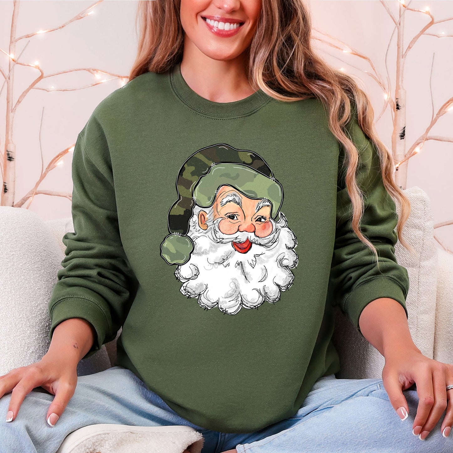 Camo Santa, Retro Christmas, Cute, Hunting Sweatshirt