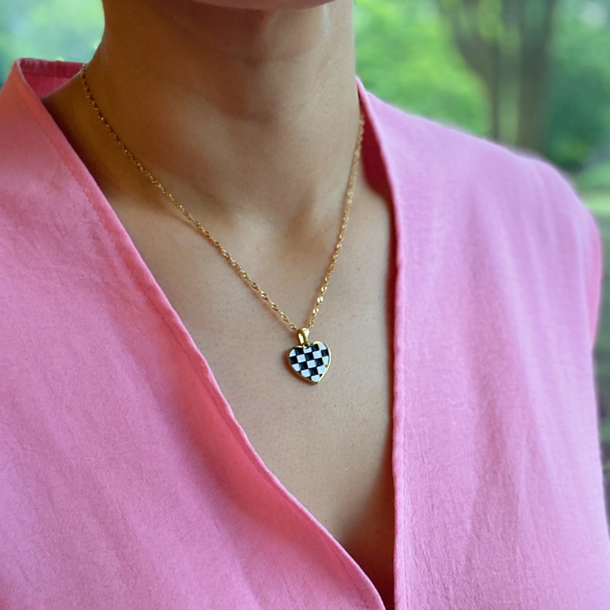 Checkered Heart Necklace - Aaria Tees