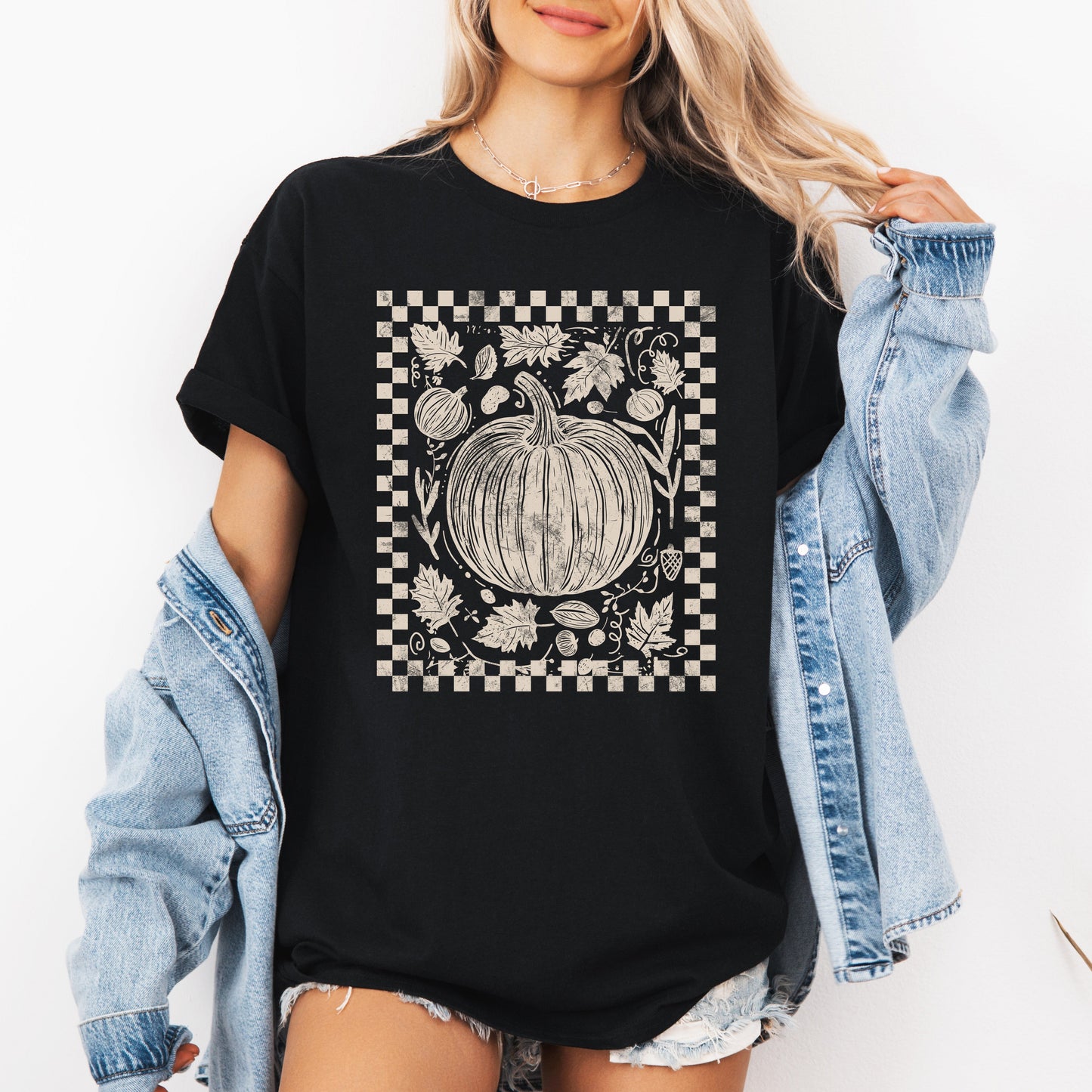 Checkered Pumpkin, Minimalist, Autumn, Fall, Tshirt