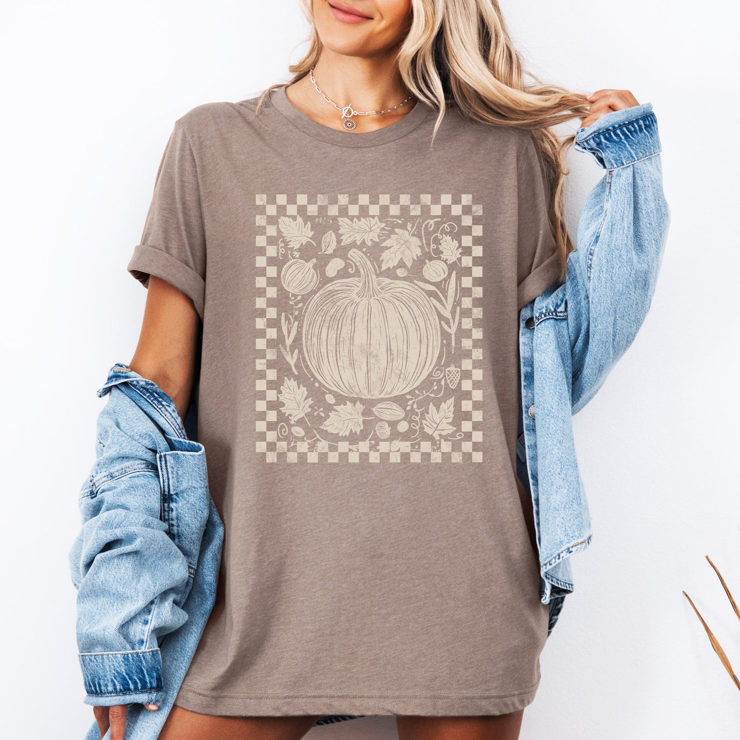 Checkered Pumpkin, Minimalist, Autumn, Fall, Tshirt