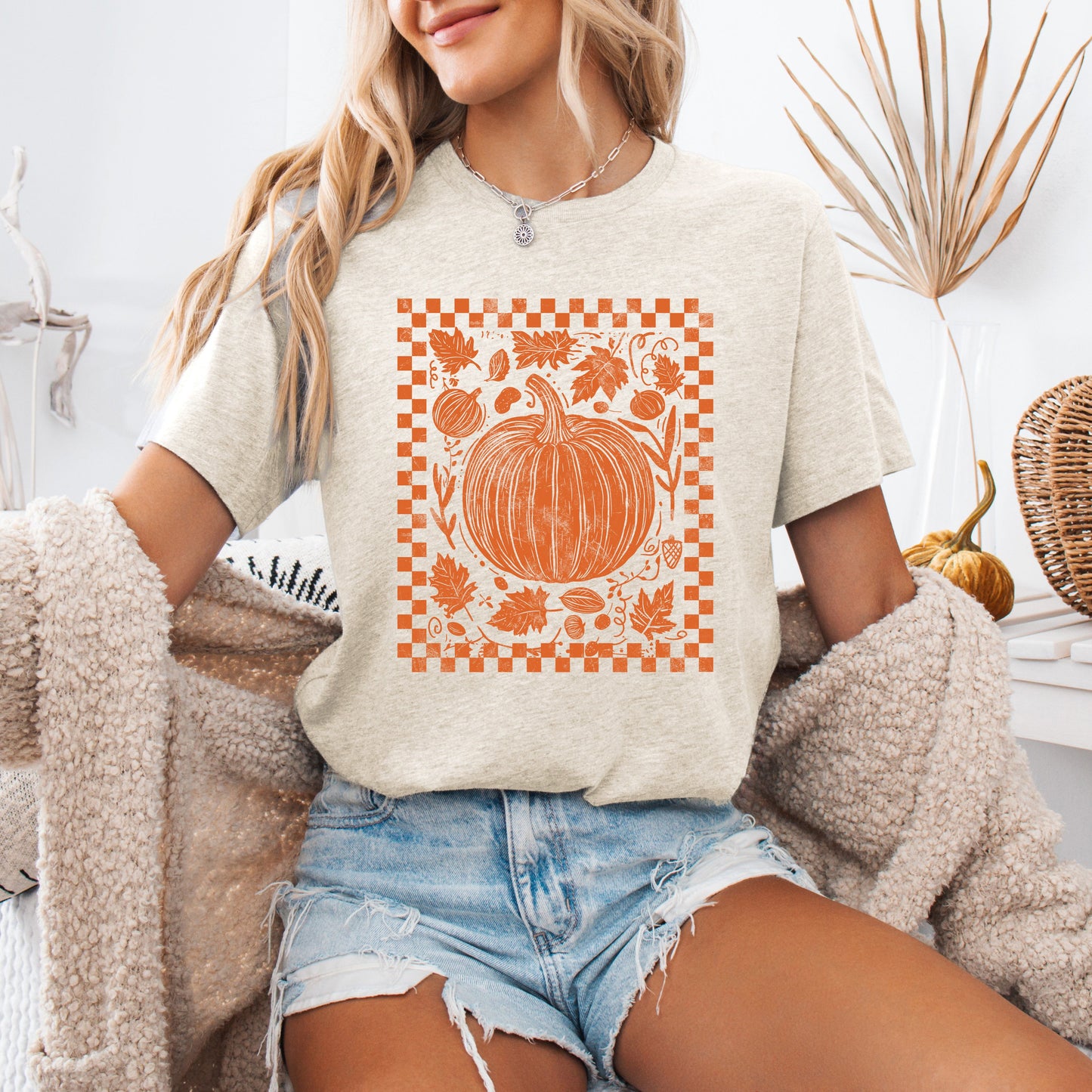 Checkered Pumpkin, Minimalist, Autumn, Fall, Tshirt