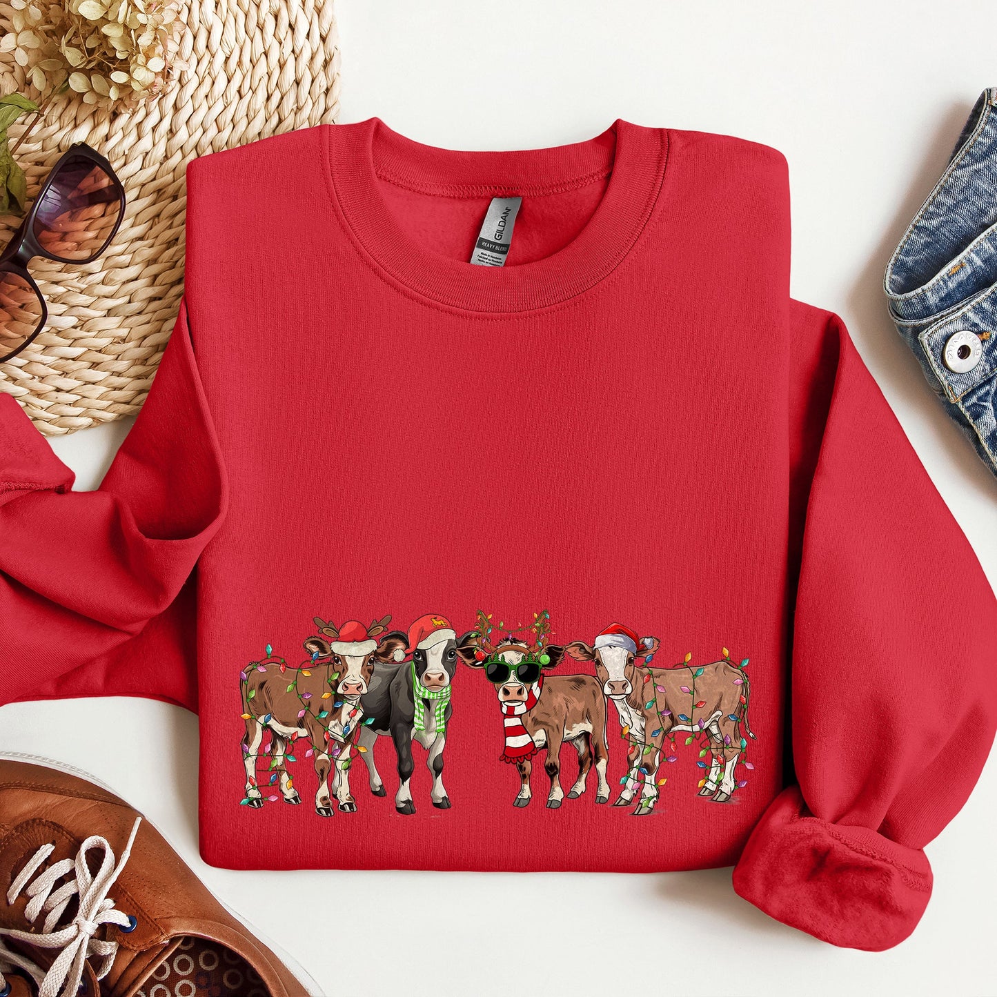 Christmas Calves, Cow Lovers, Santa, Farm Life Sweatshirt