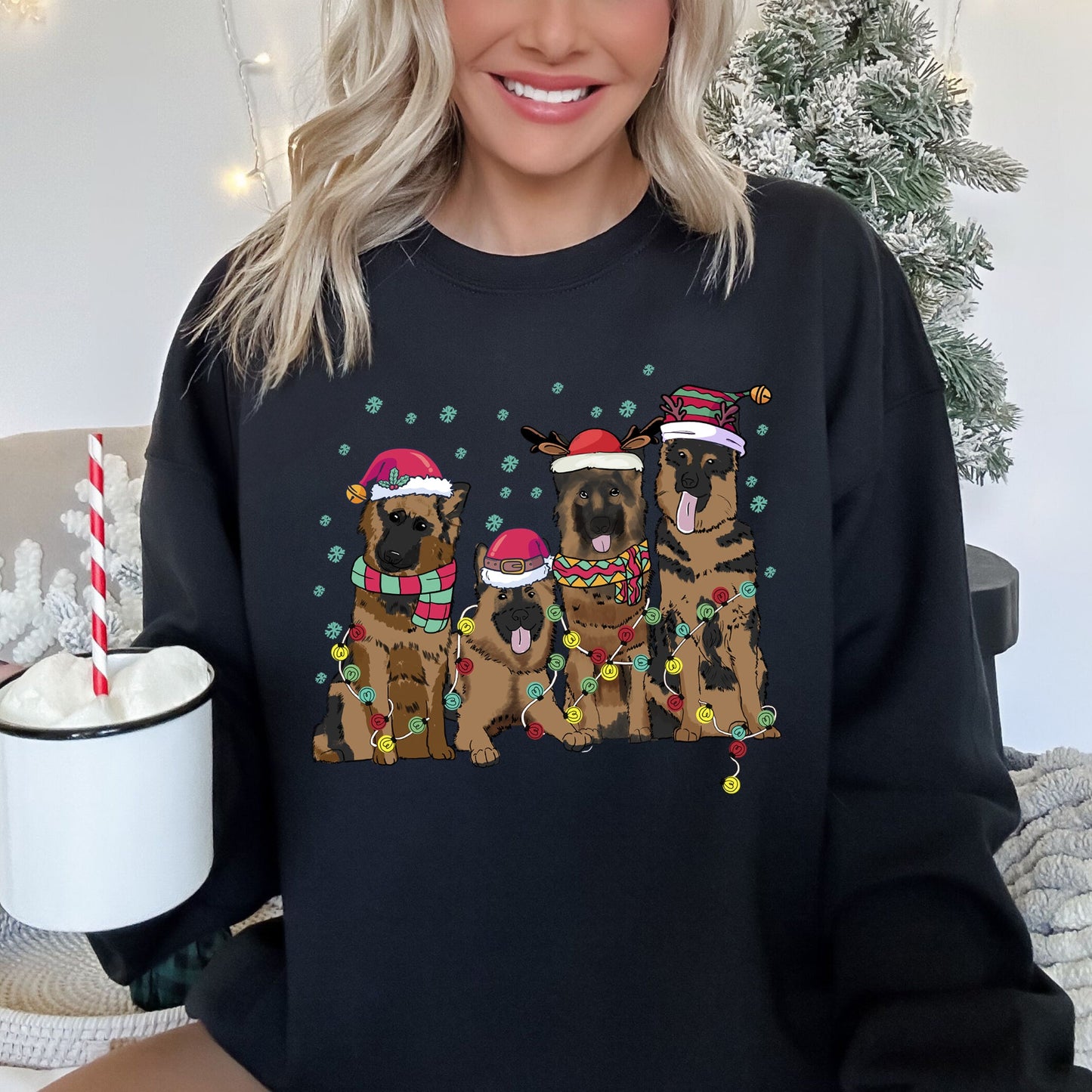 Christmas Dogs, German, Shepherd, Dog Lovers, Santa, Pet Sweatshirt