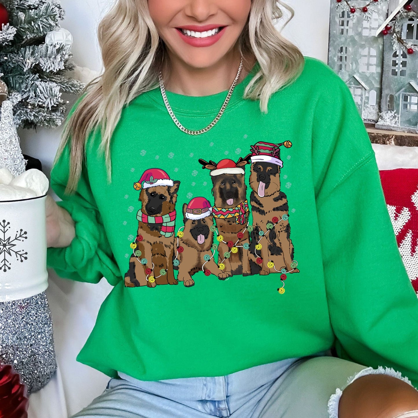 Christmas Dogs, German, Shepherd, Dog Lovers, Santa, Pet Sweatshirt