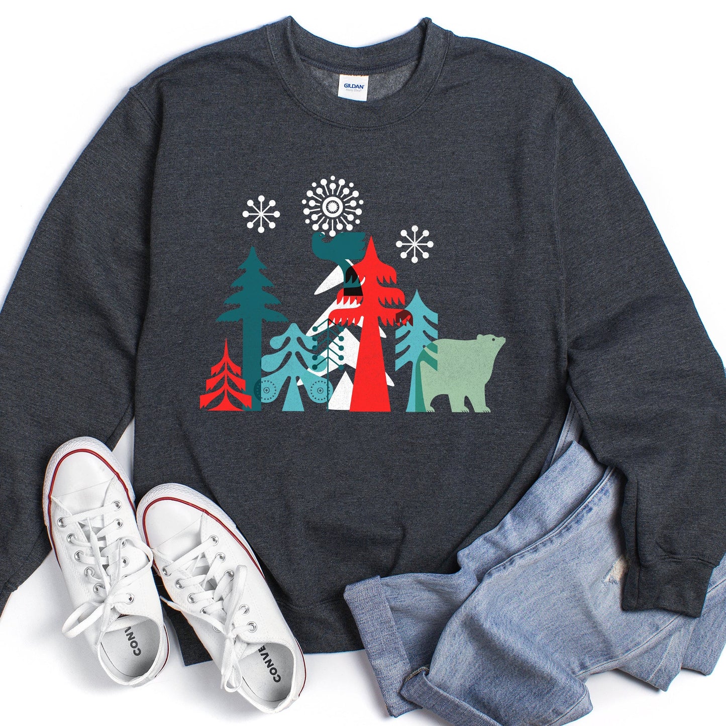 Christmas Folk Art Polar Bear Sweatshirt