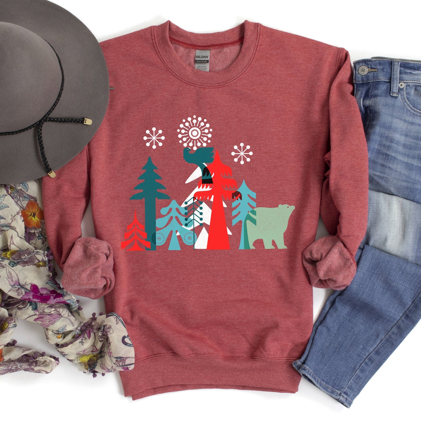 Christmas Folk Art Polar Bear Sweatshirt