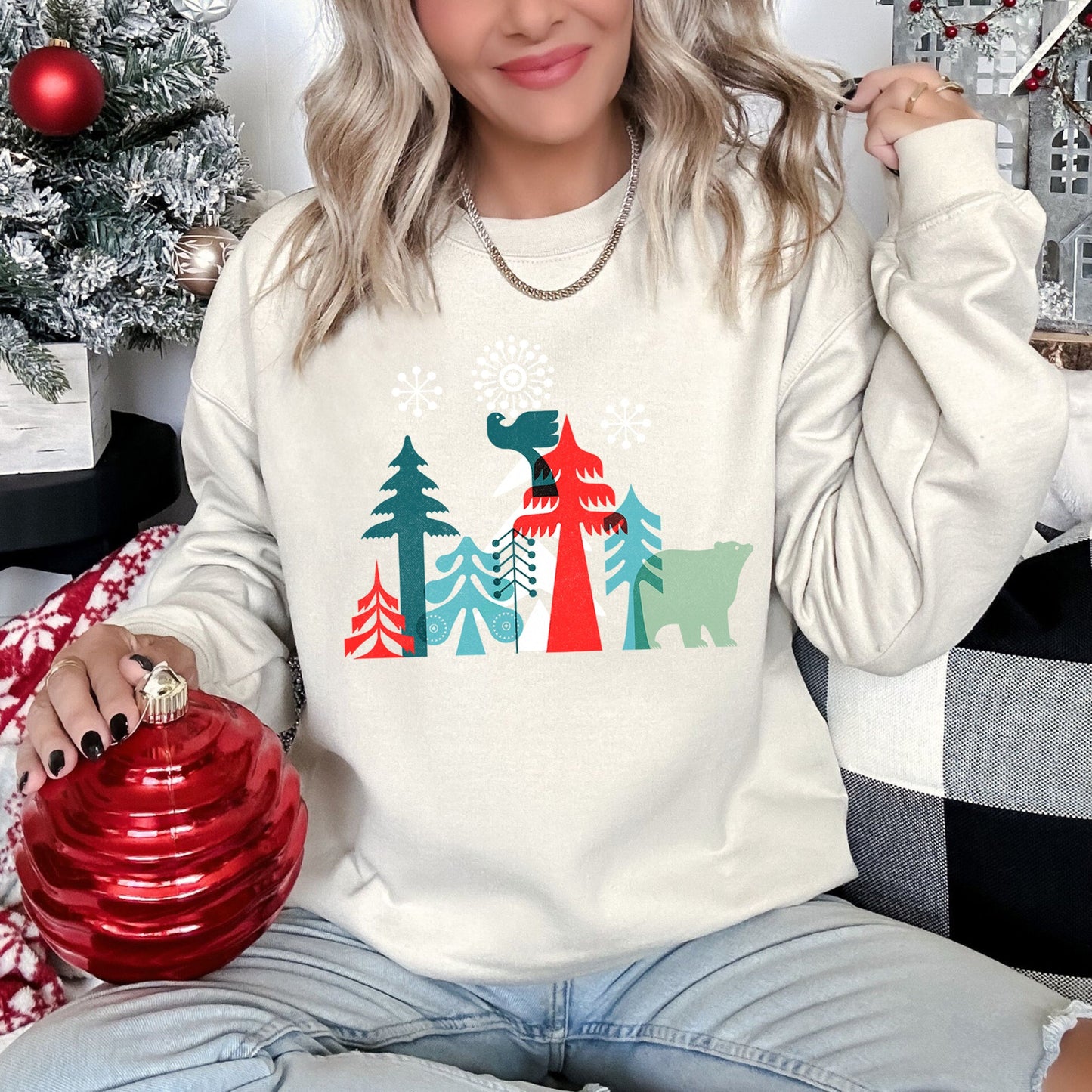 Christmas Folk Art Polar Bear Sweatshirt