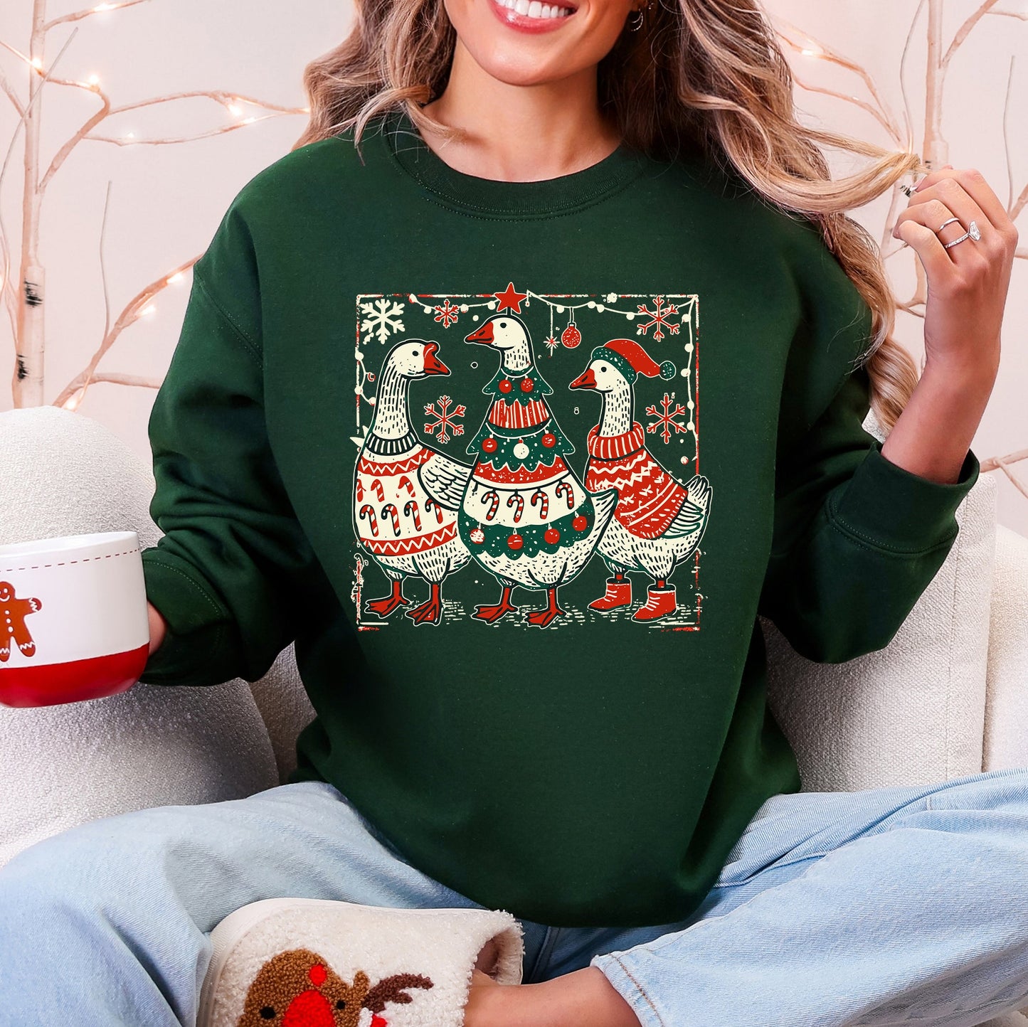 Christmas Geese, Sweaters, Funny, Adorable, Cute, Retro Sweatshirt