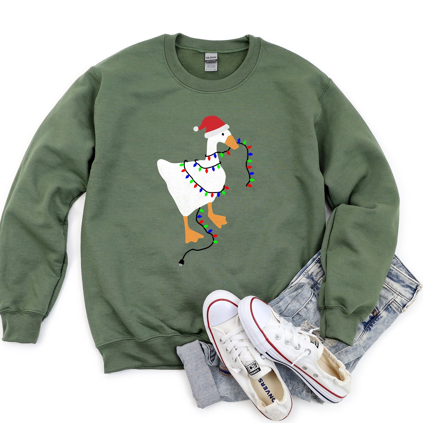 Christmas Goose Lights Retro Sweatshirt