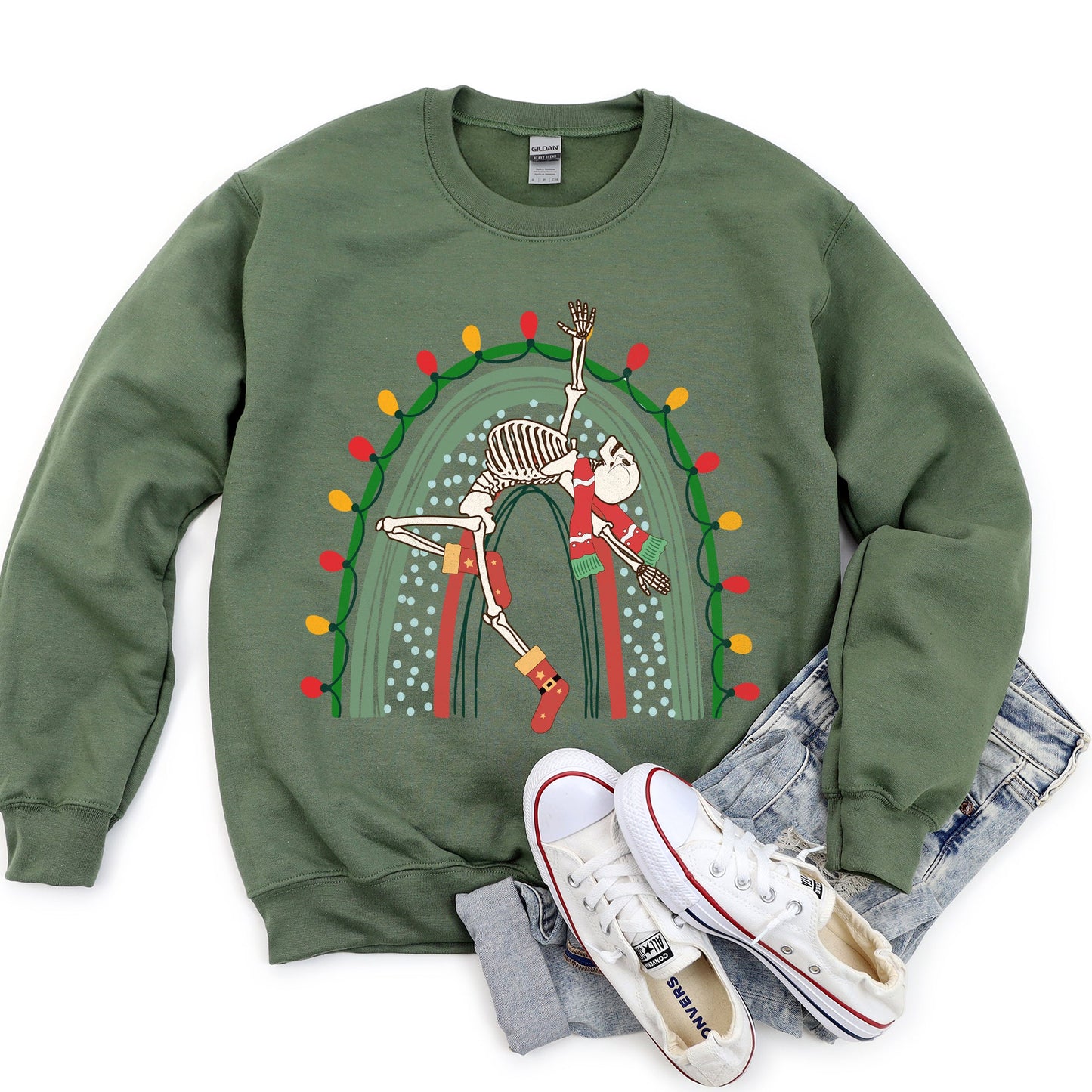 Christmas Rainbow Dancing Skeleton Sweatshirt