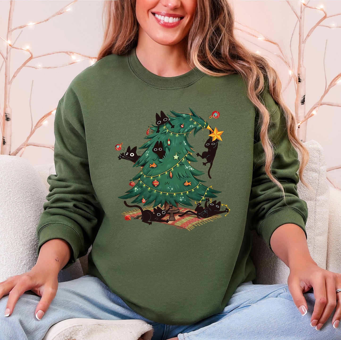 Christmas Tree, Naughty Cats, Funny, Santa Sweatshirt