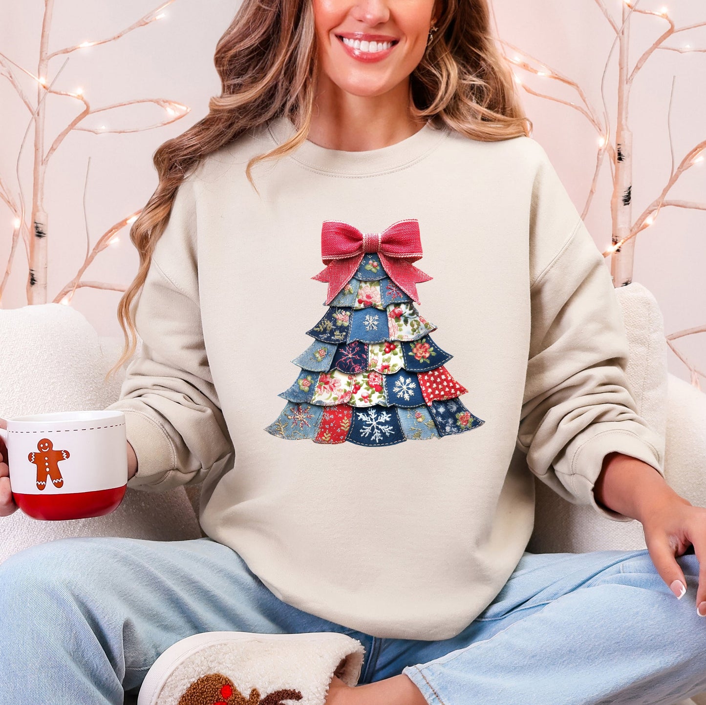 Christmas, Sewing, Faux Quilt, Cute, Santa Sweatshirt