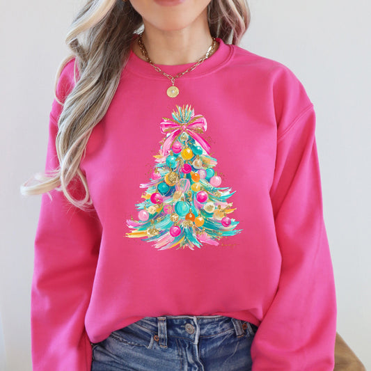 Colorful Christmas Tree, Pastels, Retro Sweatshirt
