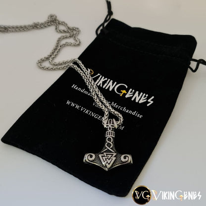 Thor's Hammer & Valknut Decorated Necklace