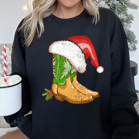 Country Christmas Cowboy Boots Sweatshirt