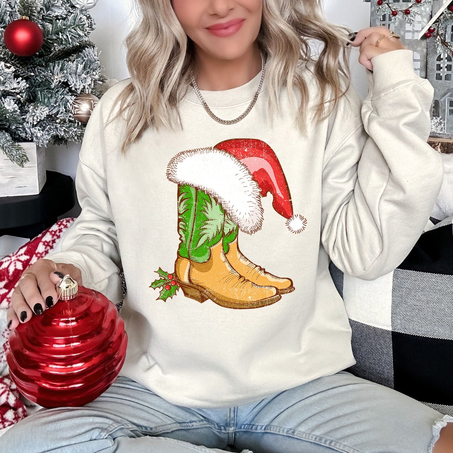 Country Christmas Cowboy Boots Sweatshirt