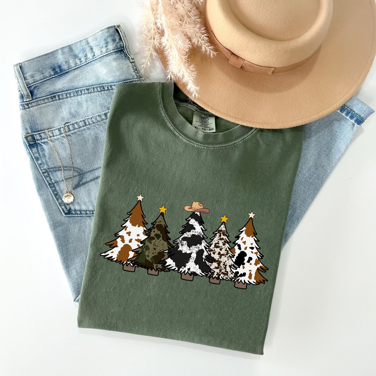 Cowboy Christmas Trees, Winter, Snow, Santa Tshirt Comfort Colors T-Shirt