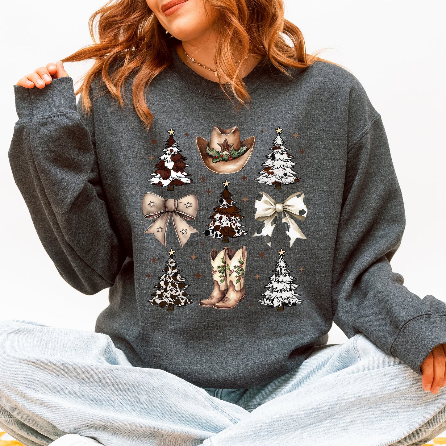 Cowboy Christmas, Western, Christmas Trees, Cowboy Hat, Boots, Western, Country, Santa Sweatshirt