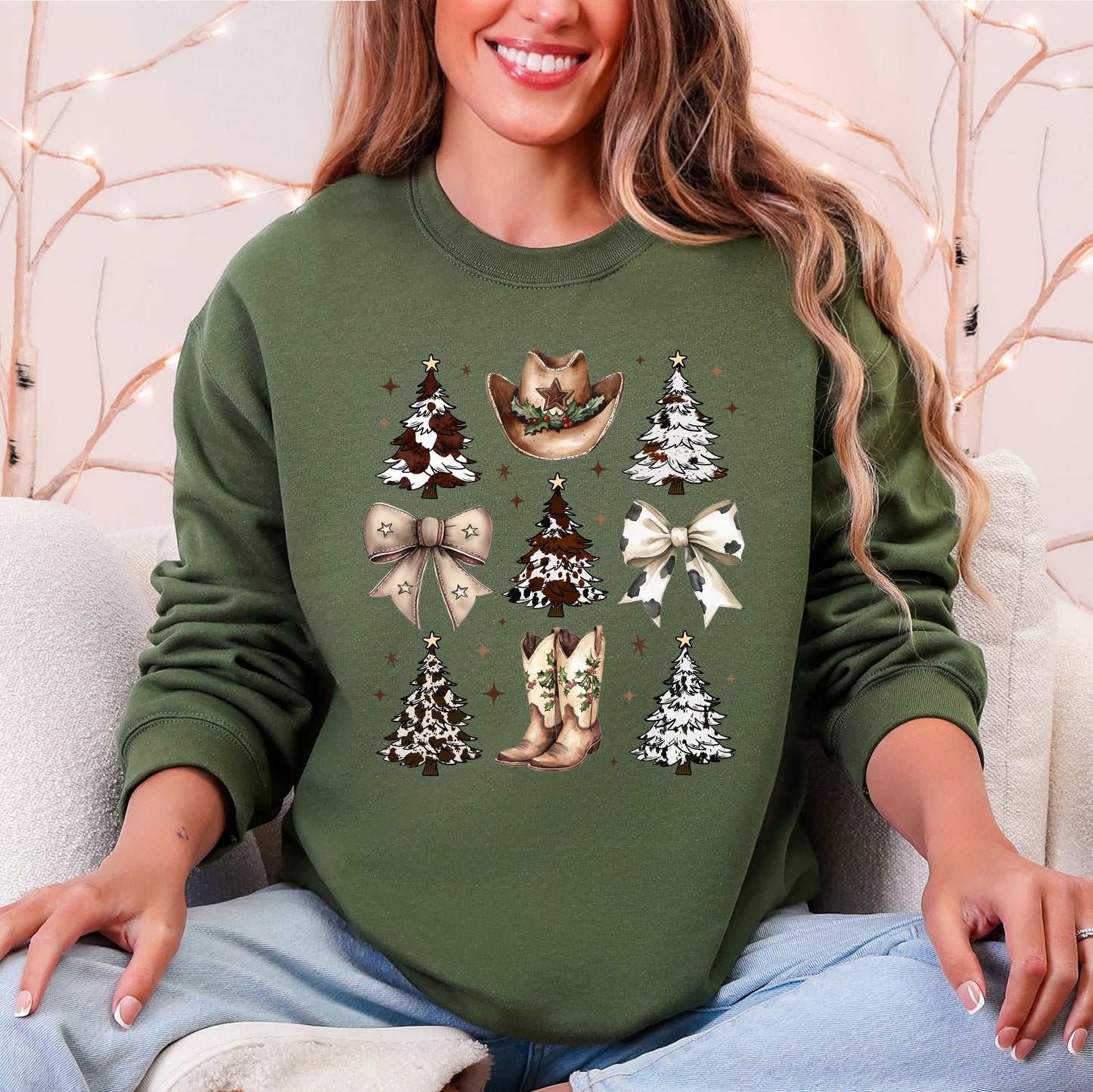 Cowboy Christmas, Western, Christmas Trees, Cowboy Hat, Boots, Western, Country, Santa Sweatshirt