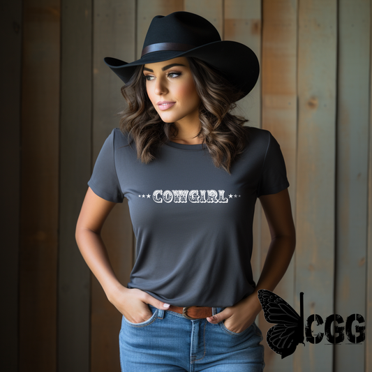 Cowgirl with Sheriff Stars Graphic Tee Shirt - Bourbon Cowgirl - Aaria Tees